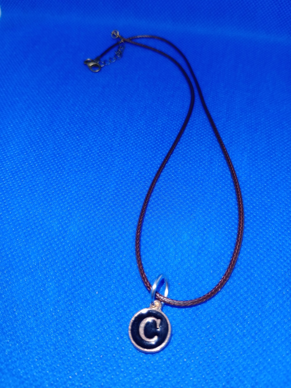 Initial C Pendant Necklace in Brown Cord